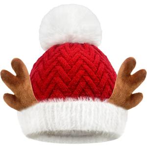 QLINLEAF Baby Santa Hat Anlters Christmas Hat Winter Warm Cotton Kitted Toddler Unisex Small Santa Hats(1-6 Years Old