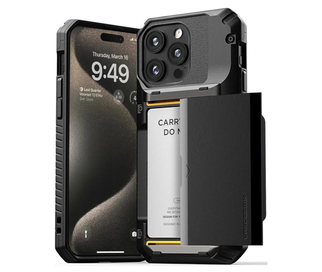 SSLOTSCASE for iPhone 15 Pro Max Case with Credit Card Holder & Stand & Slide Lens Cover & Kickstand, Multi Functional Wallet Sturdy Protective Phone Case Cover for iPhone 15 Pro Max 6.7'' 2023, Red