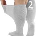 Wide Diabetic Socks for Men Women Plus Size, Extra Long Edema Sock with Thickened Sole, Non-Binding Loose Fit Socks for Swollen Feet, Lymphedema - 2 Pairs Gray