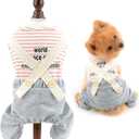 SMALLLEE_LUCKY_STORE Pet Striped Knit Shirt Overalls Outfits Jumpsuit for Small Dogs Cats Boy Girl Puppy Sweater with Pants Cute Yorkie Chihuahua Clothes