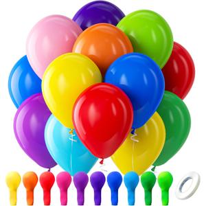 Bezente Assorted Rainbow Latex Balloons, 100 Pack 12 inch Round Helium Bright Color Balloons for Birthday Baby Shower Wedding Party Decorations