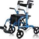 WINLOVE 2 in 1 Rollator Walkers for Seniors with Padded Seat- Medical Transport Chair Walker with Adjustable Handle and Reversible Backrest (Blue)
