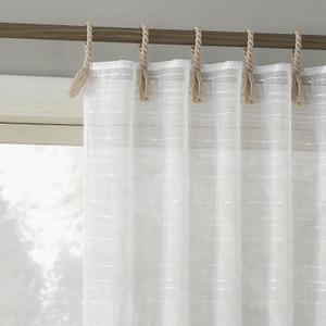 No. 918 Claudia 2-Pack Slub Stripe Linen Texture Rope Tab Semi-Sheer Tie Top Curtain Panel Pair, 50" x 84", White