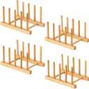 Yuixoseu 4 Pcs Bamboo Wooden Dish Rack, Plate Organizer for Cabinet Space Saver and Kitchen Counter, Bowl/Cup/Pot Lid/Cutting Board Drying Holder (4 Slots)