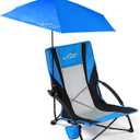 FAIR WIND 1 Pack Beach Chair with Umbrella for Adults Shade Chair Folding Backpack Portable Concert Bag Sand Chair with Cup Holder - Navy Blue with Black