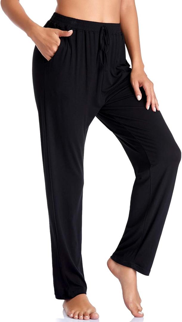 ASIMOON Women's Yoga Pants Soft Comfy Stretch Loose Straight Casual Athletic Pants Running Workout Lounge Pants with Pockets (Medium, Black)