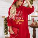 KIMSOONG Womens Christmas Dress Xmas Tree Sweatshirt Dress Drawstring Hoodie Oversized Casual Split Hem Tops with Pocket, Large