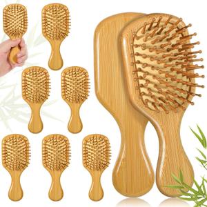 8 Pack Mini Bamboo Hair Brush Bulk Wood Travel Brushes Mini Hairbrush with Ergonomic Handle and Bamboo Bristles, Small Natural Wooden Hairbrush Massage Scalp Detangling Brush, Square