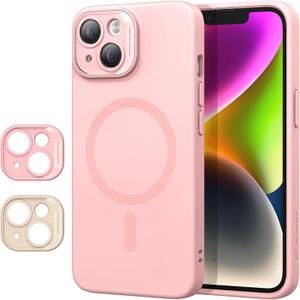 ESR for iPhone 14 Case with MagSafe, Supports Magnetic Charging, Slim Liquid Silicone Case, Shock Absorbing, Screen and Camera Protection, Cloud Series, Pink