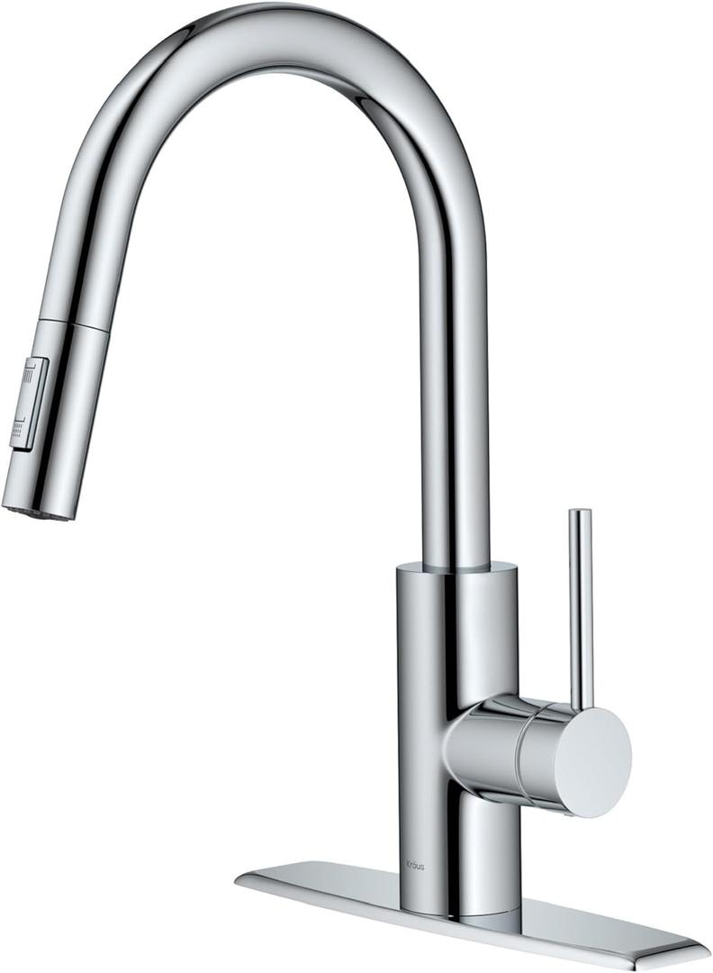 KRAUS Oletto Single Handle Pull Down Kitchen Faucet with QuickDock Top Mount Installation Assembly in Chrome, KPF-2620CH