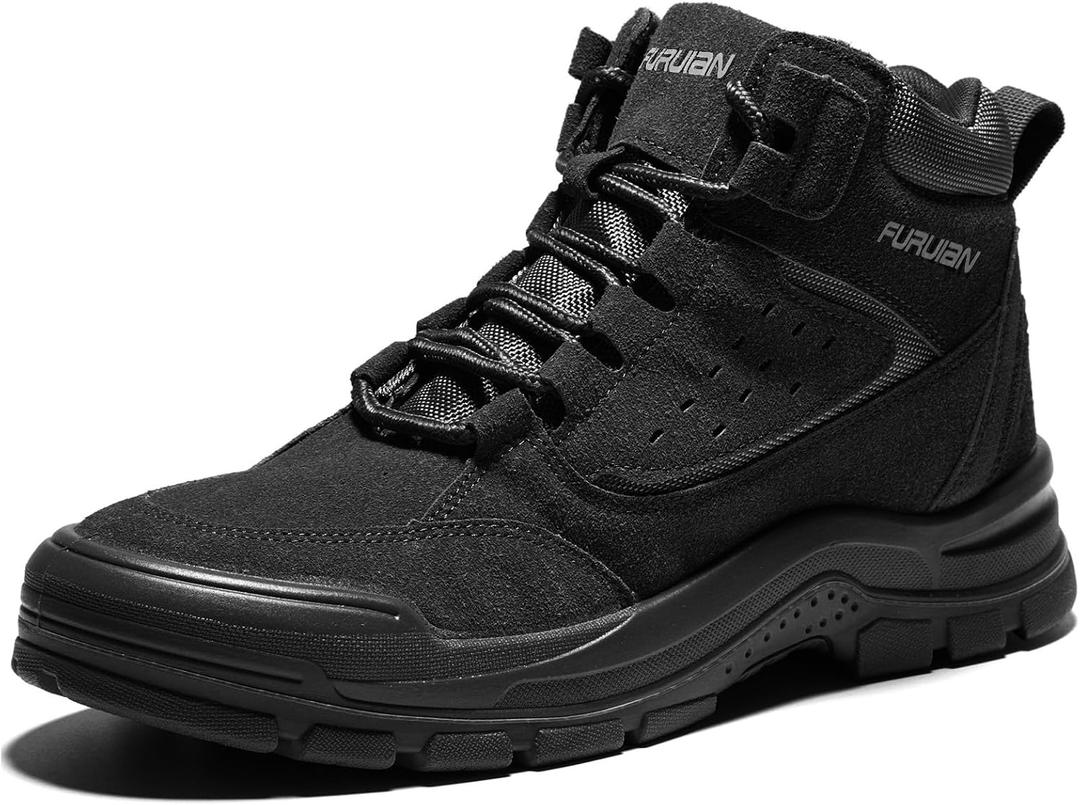 Furuian Steel Toe Boots for Men Women Comfortable Lightweight Work Boots for Men Slip Resistant High Top Steel Toe Safety Shoes Puncture Proof Indestructible Construction Shoes (Black, Size 10)