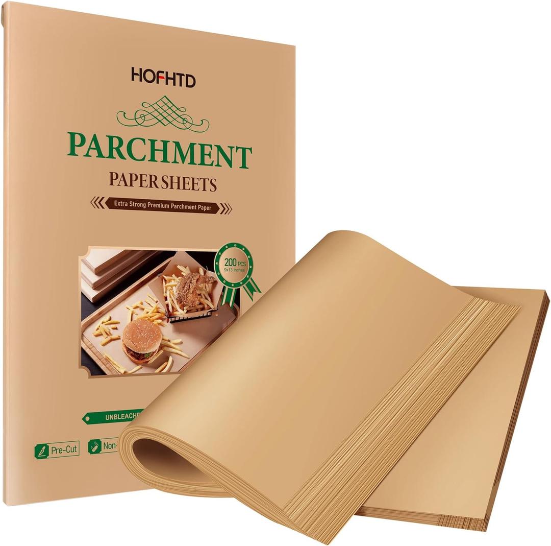 200 Pcs Parchment Paper Sheets 9 x 13 Inches, Precut Parchment Paper for Baking, Air Fryer Disposable Paper Liner, HOFHTD Non-Stick Cooking Papers for Grilling, Frying, Steaming