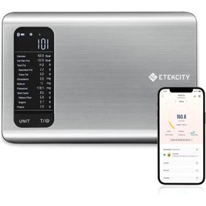 Etekcity Food Kitchen Scale with Nutritional Calculator, Smart App, 11lb | Free app with 19 nutrients tracking, calorie and macro calculator, grams and ounces, ideal for weight loss, Stainless Steel