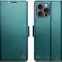 for iPhone 15 Pro Case Wallet with RFID Blocking Card Holder, PU Leather Kickstand Protective Flip Phone Cover Fit for iPhone 15 Pro 6.1", Bluish Green