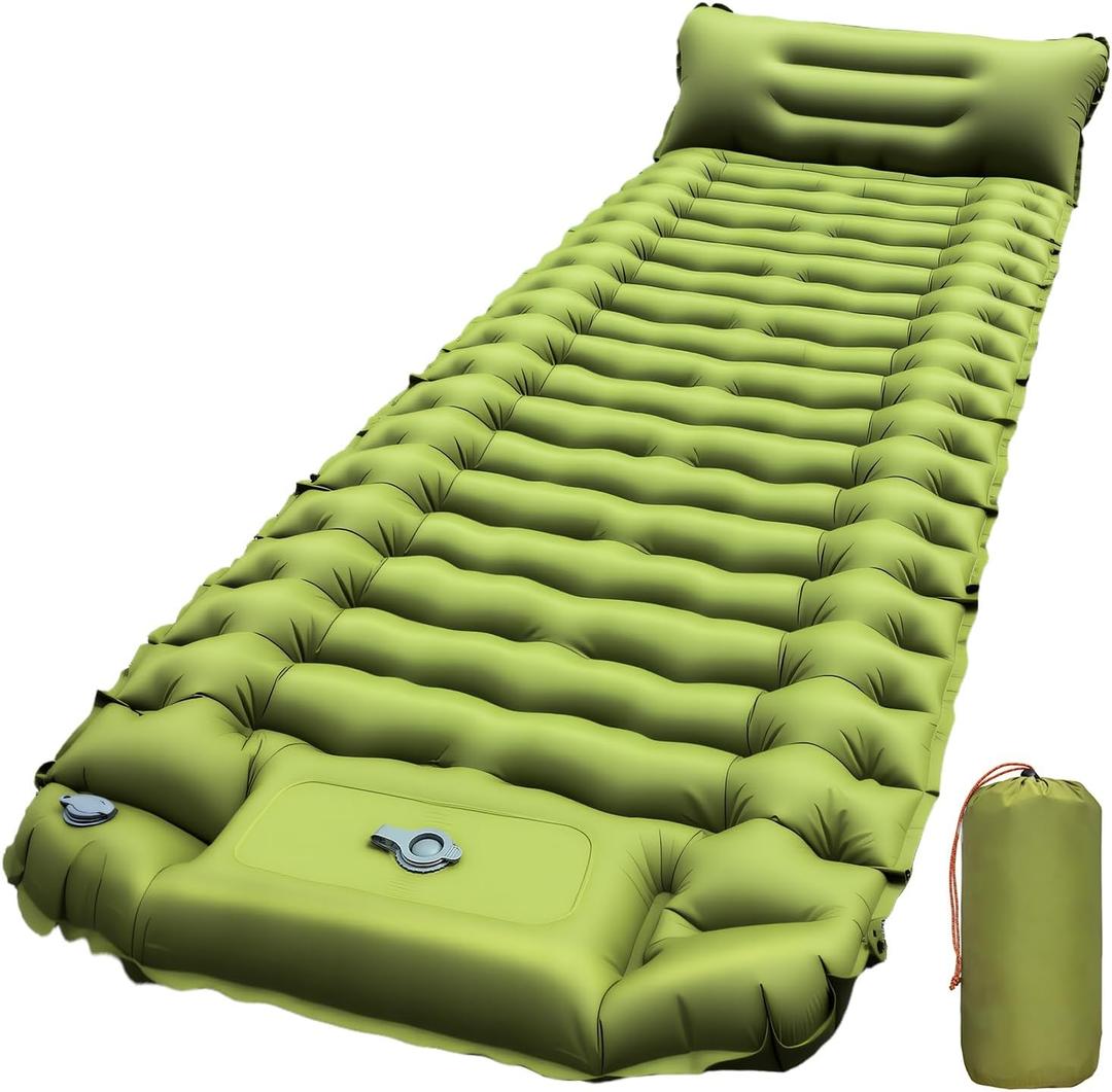 Sleeping Pad, Ultralight Inflatable Sleeping Pad for Camping with Pillow Built-in Foot Pump, Extra Thick Compact Camping Sleeping Mat for Hiking, Backpacking, Tent Use, Single