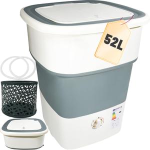 ALLEN ADMONDS Portable Washing Machine 52L, Foldable Mini Washer with Spin Basket, Adjustable Wash 2-10 Min & Spin 1-6 Min, Large Capacity for Apartment, Dorm, RV, Camping, Travel (Grey)