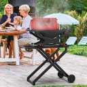 Grill Stand for Weber Q Grill Cart, BBQ Portable Grill Table for Weber Q1200 Q1000 Q2000 Q1400, Heavy-duty Trolley Collapsible Dining Table for Outdoor Camping BBQ Cooking Tailgating, Black, 2 Wheels