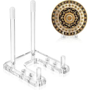 Plate Stands for Display, 1 Pack Clear Acrylic Display Easel with Adjustable Pegs for Decorative Plate, Books, Records, Plaque, Picture Frame, Platter Tabletop Art (1-Pack)