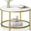 VASAGLE Round Coffee Table, 2-Tier Small Coffee Table with Faux Marble Top and Glass Shelf, Modern Style, for Living Room, 25.6 x 25.6 x 18.1 Inches, Marble White and Pale Gold ULCT072W59, 25.6"dia. X 18.1"h