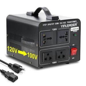 Yinleader 1500W Japanese Voltage Converter - Step Down 120V to 100V or Step Up 100V to 120V, Includes US Power Cord for Medium-Power Appliances