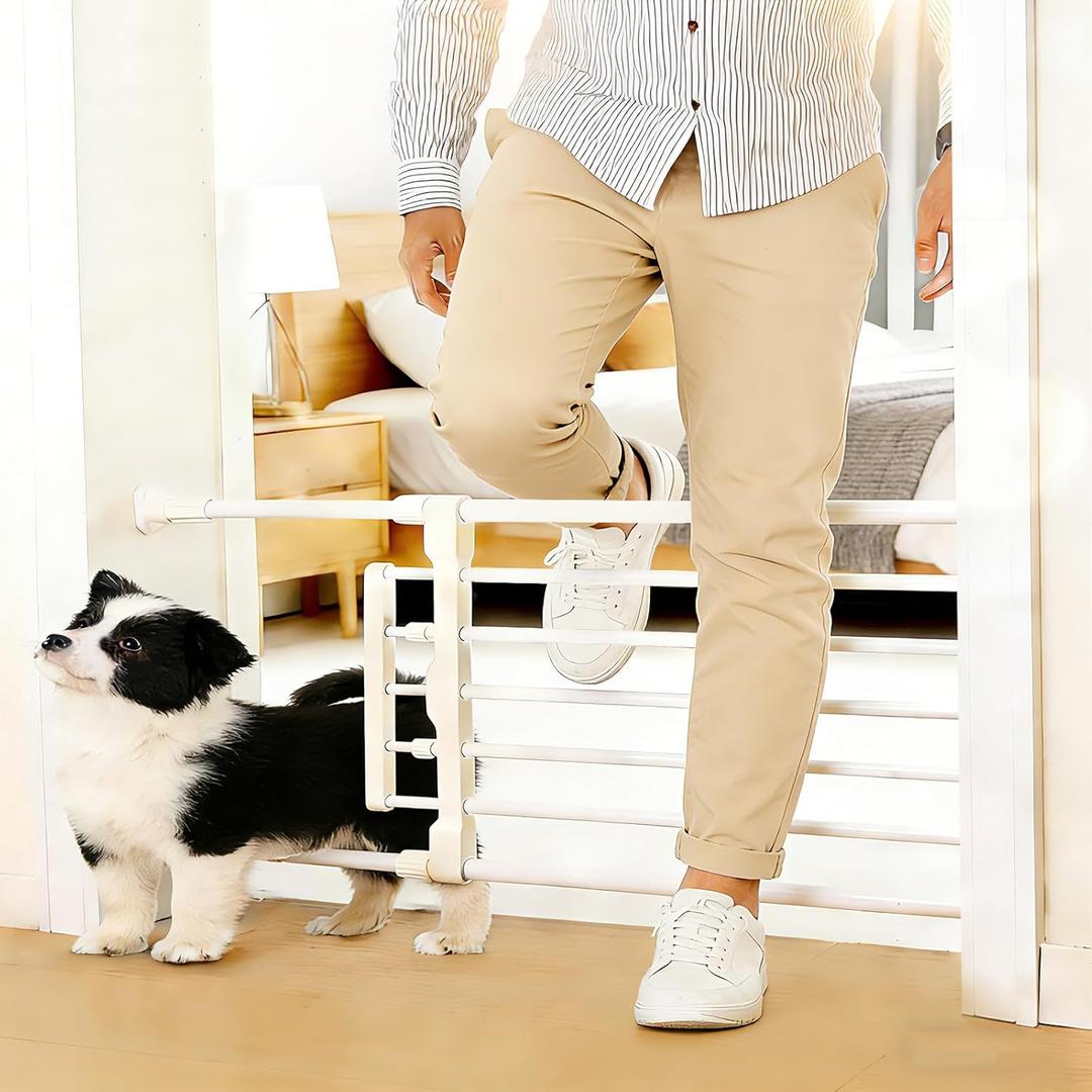 Dog Gate with Short Cat Door for Small Dogs Puppies 23.6-38 Inch Wide Adjustable Portable Pet Barrier with Pet Door Indoor Metal Baby Gates for Doorways Stairs