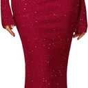 Parthea Womens Sexy Sequin Sparkly Glitter Dresses Off Shoulder Long Sleeve Cocktail Evening Party Elegant Maxi Dress (2-4)
