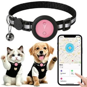 GPS Tracker for Cats & Dogs,Smart Collar Location Trackers,Works with iOS Find My,No Subscription or Monthly Fee,IP67 Waterproof Real-Time Global Tracking Anti-Lost GPS Device for Pets-Pink