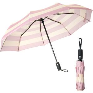 Mr. Pen Pink Stripes Windproof Travel Umbrella, Automatic, Compact, 42 Inch Canopy, 11.6 Inch Closed