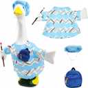 Back to School Porch Goose Outfits with Small Bag Classroom Goose Outfits for 23" Statue Patio Lawn Garden Decoration (Blue)