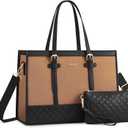 LOVEVOOK Laptop Bag for Women, 15.6 inch Canvas Laptop Tote, Large Capacity Work Bag with Clutch Purse, Office Business Briefcase, Casual Handbag for Travel, College, Teacher, School (Black & Brown)