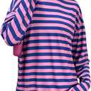 Verdusa Women's Color Block Striped Long Sleeve Loose Tee Shirts Round Neck Pullover Tops Pink Medium