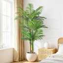 6ft Tall Triple Golden Cane Palm Artificial Tree Large Tropical Palm Tree UV Resistant Fake Plant in Pot for Indoor Outdoor Big House Living Room Outside Patio Office Home Decor 1Pack