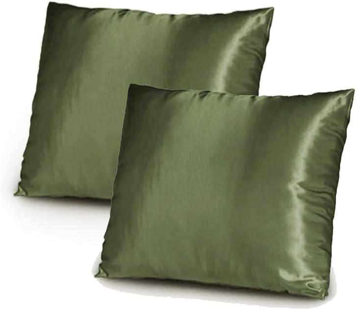 TAOSON Pack of 2 Silky Soft Satin Solid Cushion Cover Pillow Cover Pillowcase Pillow Sofa Throw with Hidden Zipper Closure Only Cover 20x20 Inch 50x50cm Olive Green