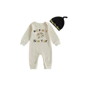 Bagilaanoe Infant Baby Boy First New Year Outfit Fireworks Printed Long Sleeve Romper Jumpsuit One Piece Clothes.3-6M