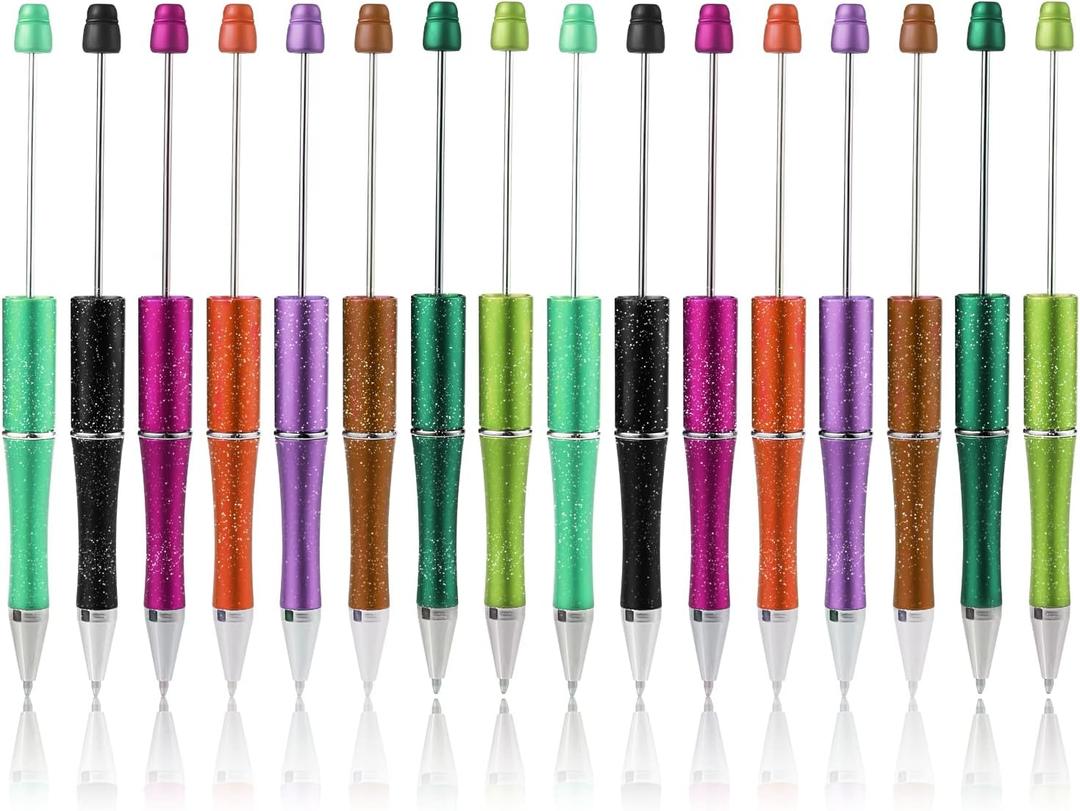 16pcs Beadable Ballpoint Pen, Plastic DIY Bead Pens Black Ink Ballpoint Pen with Refills for Kid Students Office School Supplies (8 Colors)