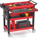 3 Tier Tool Cart on Wheels, Heavy Duty Metal Rolling with Drawers and Pegboards, 660 LBS Load Capacity Tool Storage Cart, Industrial Utility for Garage, Warehouse, Workshop