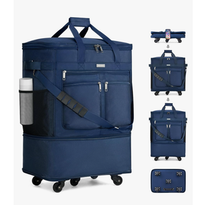 MILADA Travel Luggage Bag Suitcases with Wheels Expandable Foldable Travel Bag Collapsible Rolling Duffle Bag Large Suitcase for Men Women without Telescoping Handle,Blue