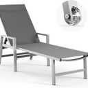 Patio Chaise Lounge Chair Outdoor with Wheels&Armrests, Aluminum Pool Lounge Chairs 5-Position Adjustable Recliner, Outdoor Beach Lounge Chairs for Poolside, Patio, Deck, Yard, Dark Gray (1 Pack)