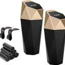 Ginsco Car Trash Can Cup Holder, 2 Pack Mini Car Trash Can with Lid, Car Accessories for Interior, Leakproof Small Trash Cup for Car, Home with Additional 2 ABS Hooks and 90pcs Trash Bags Golden (600ml x 2)
