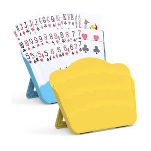 RESOVO Playing Cards Holders Stands Decks w/Foldable Tabletop Stand, 3 Layers Design for Poker UNO Cards, Playing Card Accessories, Set of 2 (Blue + Yellow)