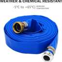 DAVCO 1.25" ID x 50 ft Pool Backwash Hose, Heavy Duty Reinforced Blue PVC Lay Flat Water Discharge Pump Hoses For Swimming Drain Pools and Clean Filters, With Aluminum Pin Lug Fittings