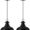 Industrial Pendant Light Fixture, Farmhouse Decor Adjustable Metal Hanging Lamp, Vintage Pendant Lighting for Kitchen Restaurant Dining Room Cafe, E26 Base Black (Black, 2 Pack)
