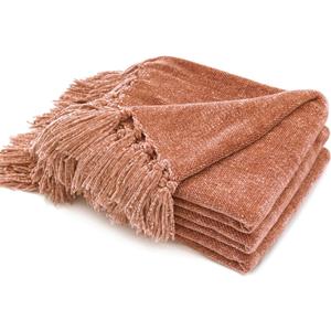 EVERGRACE Soft Chenille Throw Blanket for Couch, Cozy Plush Fuzzy Decorative Chenille Knit Throw Blanket with Tassels, Lightweight Blanket and Throws for Bed Sofa Gift Home Decor, Clay 50"x60"
