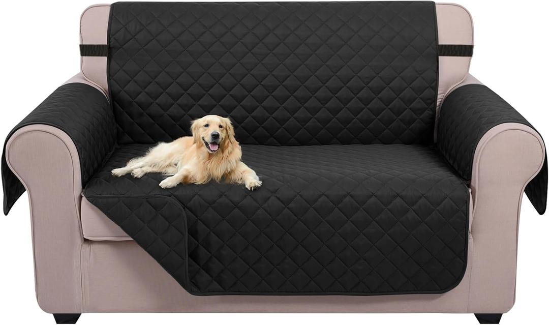 U-NICE HOME Loveseat Sofa Cover Reversible Couch Cover for Dogs with Elastic Straps Water Resistant Furniture Protector for Pets Couch Cover for 2 Cushion Couch (Loveseat, Black)