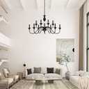 LIGHTDAMY Black Farmhouse Chandeliers for Dining Room Light Fixtures Over Table, 12 Light Industrial Candle Hanging Chandeliers for Living Room Kitchen Island Foyer Staircase