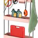 Auto Dynasty 3 Tier Slim Rolling Cart with Handle, Multifunction Utility Storage Rolling Cart, Movable Storage Organizer with Wheels for Office, Bathroom, Kitchen, Narrow Places (Pink)