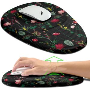 Hokafenle Ergonomic Mouse Pad Wrist Support, Terraced Slope Carpal Tunnel Wrist Pad for Mouse with Unibody Memory Foam, Wrist Rest Pain Relief Mousepad (Flower Vine, 11.8x7.9 in)