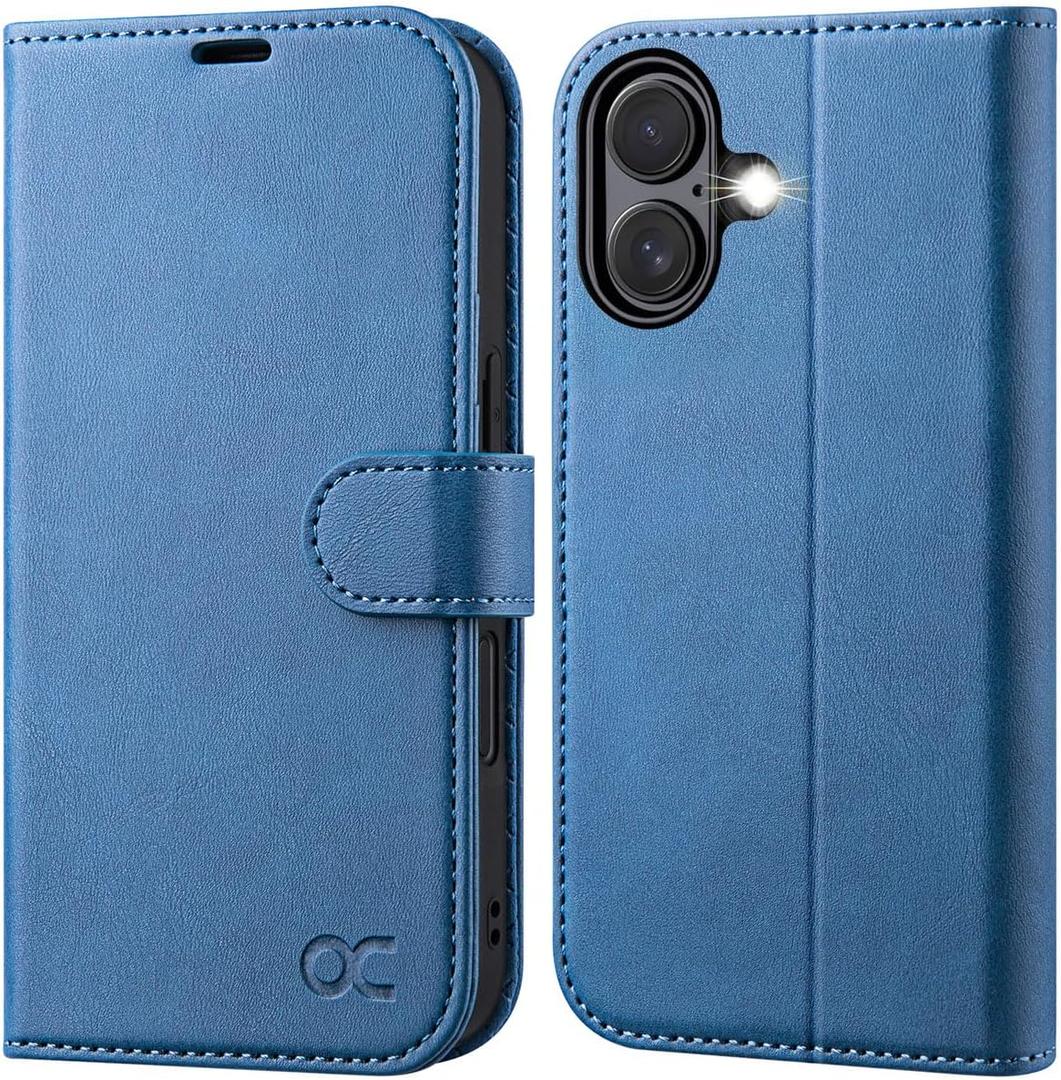 OCASE Compatible with iPhone 16 Wallet Case, PU Leather Flip Folio Case with Card Holders RFID Blocking Kickstand [Shockproof TPU Inner Shell] Phone Cover 6.1 Inch 2024, Light Blue