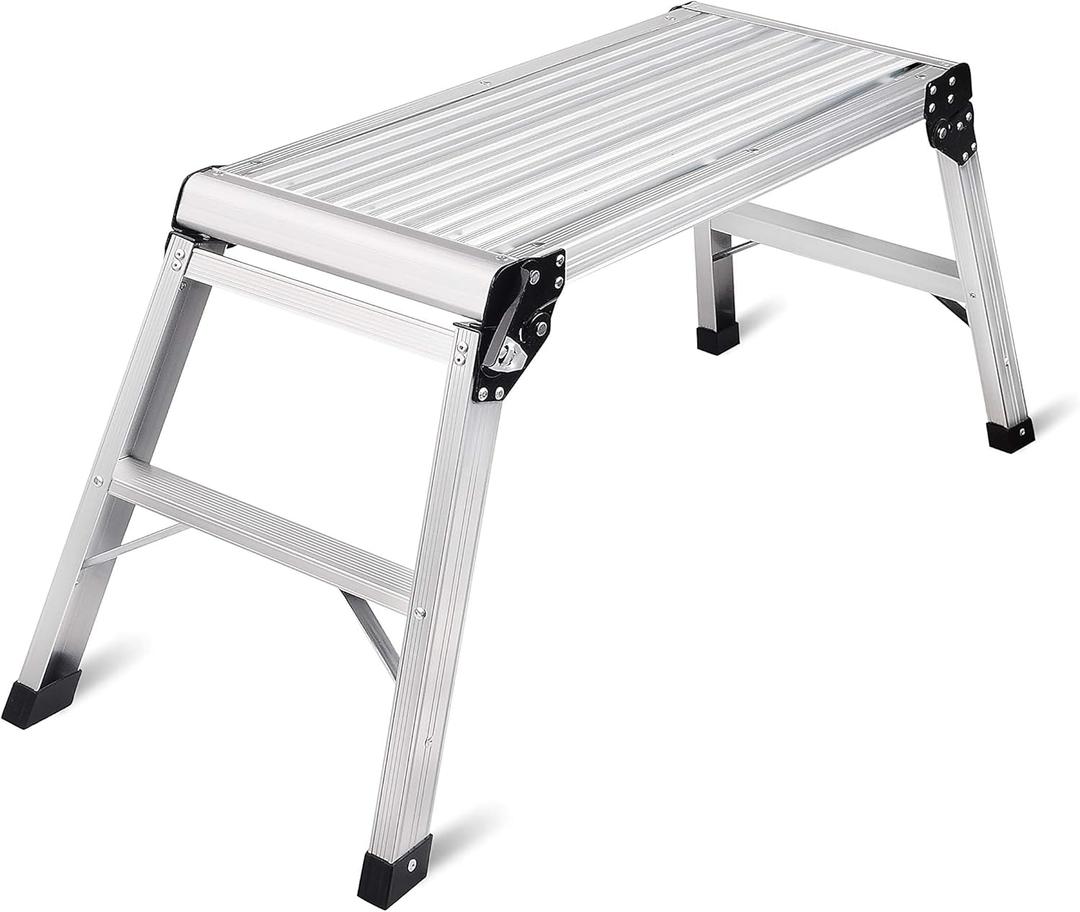 LEADALLWAY Work Platform Aluminum 30"x12"x20" Step Ladder Heavy Duty Foldable Aluminum Platform 330 Lbs Capacity