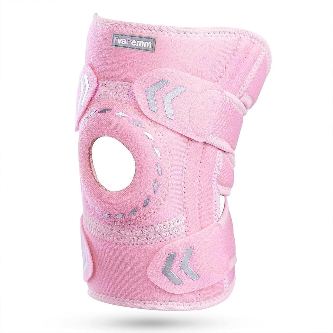 Knee Support Brace for Women Men-Knee Brace for Meniscus Tear-Adjustable Patella Knee Brace with Side Stabilizers-Arthritis Pain, Knee Pain, Injury Recovery, Sports, Running, Working Out, Pink, One Size